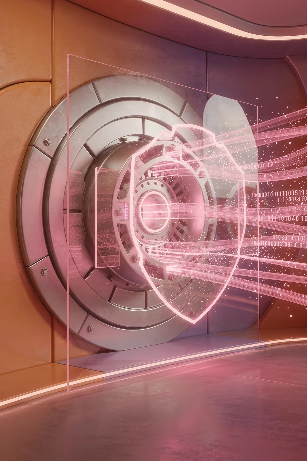 Futuristic secure digital system with rose-colored lighting