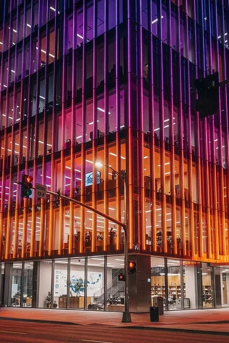Colorful architecturally illuminated building