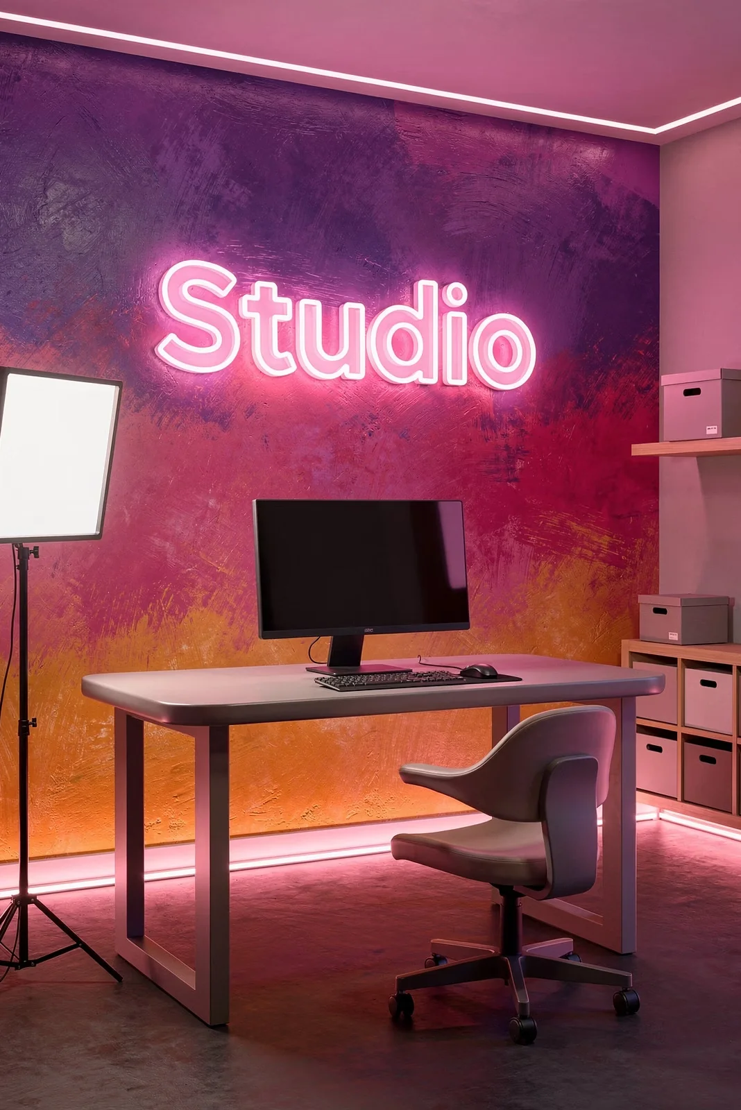 Pink lit modern creative studio